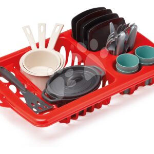 Odkapávač na nádobí s jídelní soupravou Draining Board 100% Chef Écoiffier 34 cm s talíři skleničkami a příbory 21 dílů od 18 měsíců