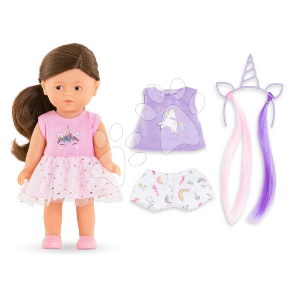 Panenka Romy Unicorn Set Mini Corolline Corolle hnědé vlasy a hnědé oči 20 cm 3 doplňky