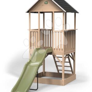 Panoramatický domeček na pilířích Panorama 500 Wodden Playhouse Exit Toys cypřišový s pískovištěm a skluzavkou