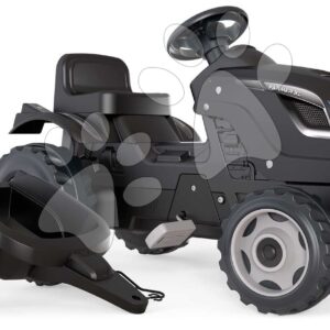 Traktor na šlapání a přívěs Farmer XL Black Tractor+Trailer Smoby černý s polohovatelným sedadlem a se zvukem 142 cm