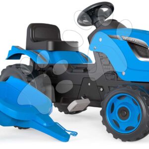 Traktor na šlapání a přívěs Farmer XL Blue Tractor+Trailer Smoby modrý s polohovatelným sedadlem a se zvukem 142 cm