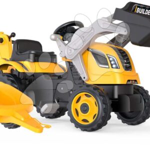 Traktor na šlapání s nakladačem a bagrem Builder Max Tractor+Trailer Smoby s polohovatelným sedadlem a se zvukem 182 cm