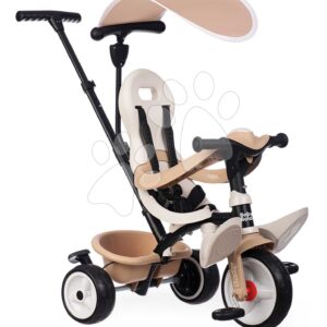 Tříkolka a kočárek v jednom s vysokou opěrkou Baby Balade Tricycle Beige Smoby se slunečníkem brzdou a tichými EVA kolečky béžová od 10 měsíců