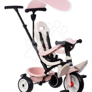 Tříkolka a kočárek v jednom s vysokou opěrkou Baby Balade Tricycle Pink Smoby se slunečníkem brzdou a tichými EVA kolečky růžová od 10 měsíců