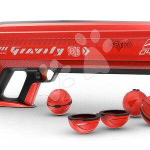 Vodní granátomet s barevným LED displejem SpyraGravity Red Spyra s integrovanou baterií s USB-C nabíjením a 4 vodní granáty s dostřelem 16 m