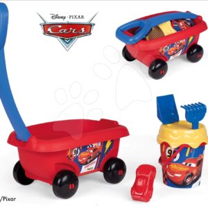 Vozík na tahání Cars Garnished Beach Cart Smoby s kyblík setem od 18 měsíců