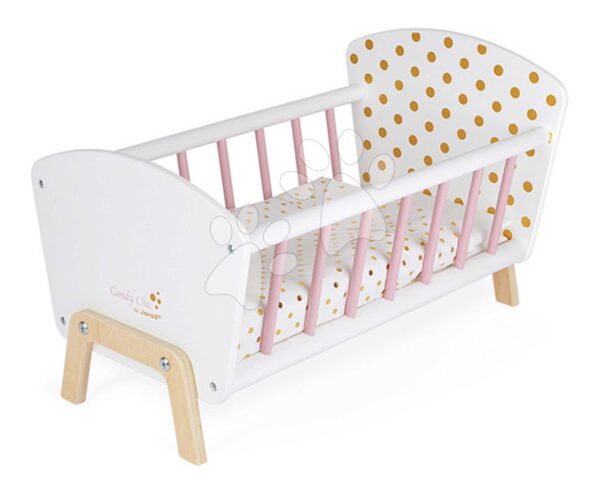 Dřevěná postýlka pro panenku Candy Chic Doll's Bed Janod s polštářkem a peřinkou pro 42 cm panenku