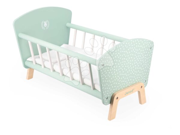 Dřevěná postýlka pro panenku Zen Doll's Bed Janod s polštářkem a peřinkou pro 42 cm panenku