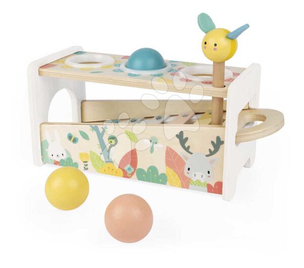 Dřevěná zatloukačka Tap Tap Xylophone Pure Janod kladívko a 3 kuličky od 12 měs.  J05155