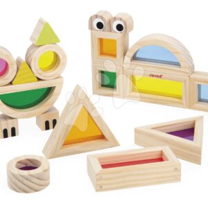 Dřevěné kostky Translucent Blocks Sensory Janod průsvitné s předlohami 12 dílů od 12 měs.  J05306