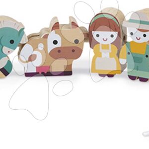 Dřevěný řetěz provlékačka Farma Stringable Farm Theme Beads Janod 11 dřevěných dílků a 2 šňůrky od 24 měs.  J05315