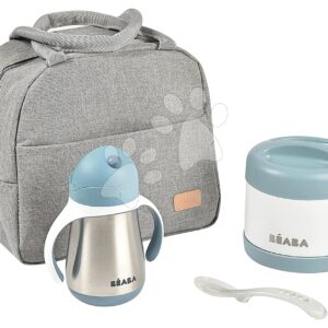 Jídelní souprava On-the-go Mealtime Beaba Windy Blue s izotermickou taškou a sklenicí s termoskou na jídlo a lžičkou na krmení šedo-modrá od 8 měsíců