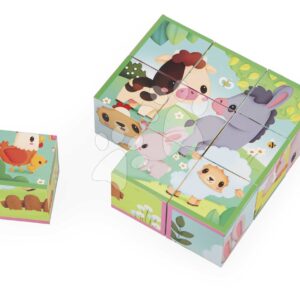 Kartonové obrázkové kostky Farma Cardboard Blocks Janod 9 dílů od 24 měs