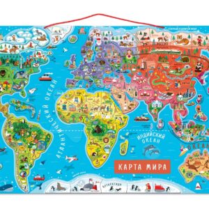 Magnetická mapa světa Magnetic World Map ruská verze Janod 92 magnetů od 5 let