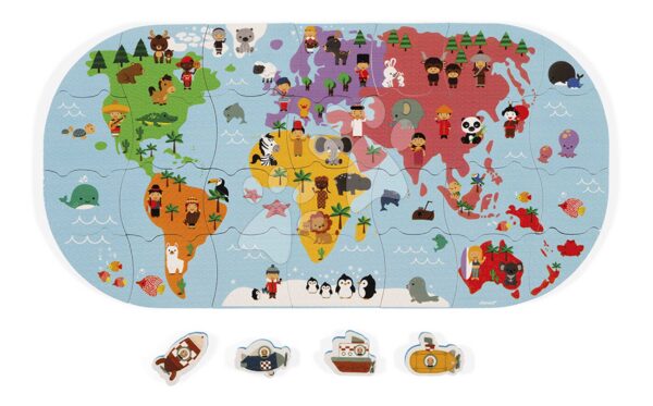 Puzzle do vody Mapa světa Bath Explorers Puzzle Janod plastové 28 dílů
