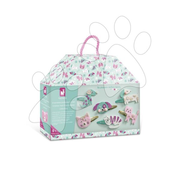 Sada na výrobu šperkov Sponky do vlasov Mláďatká Glitter Hair Clips Little Pets Atelier Janod na výrobu 6 kusov šperkov od 5 rokov J09181