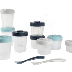 Set 12 dóz na jídlo Beaba Expert Meal & Food Storage Pack Storm 12 clip a 2 silikonové lžičky modré