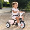 Tříkolka a kočárek v jednom s brzdou Baby Driver Pink Tricycle Smoby s intuitivním ovládáním a tichými EVA kolečky růžová od 10 měsíců - Image 3