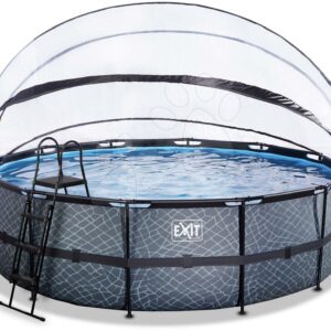 Bazén s krytem pískovou filtrací a tepelným čerpadlem Stone pool Exit Toys kruhový ocelová konstrukce 488*122 cm šedý od 6 let