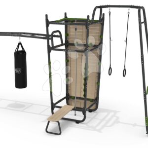 Multifunkční fitness centrum GetSet Powerstation PS620 Exit Toys s boxovacím pytlem bradly lavičkou gymnastickými kruhy s lanem a lezeckou stěnou