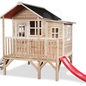 Domeček cedrový na pilířích Loft 350 Natural Exit Toys velký s voděodolnou střechou a skluzavkou přírodní