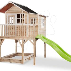 Domeček cedrový na pilířích Loft 750 Natural Exit Toys velký s voděodolnou střechou pískovištěm a 2