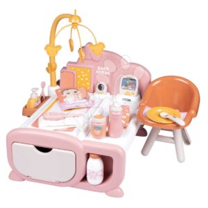Domeček pro panenku elektronický Cocoon Nursery Soft Baby Nurse Smoby denní a noční zóna 16 doplňků