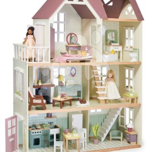 Dřevěný domeček pro panenky Mulberry Mansion Tender Leaf Toys 3patrový se 6 pokoji a nábytkem