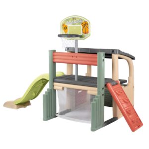 Hrací centrum s basketbalovým košem Fun Center Life Smoby skluzavka 150 cm a fotbalová brána s lezeckou stěnou s UV filtrem od 24 měsíců – model 2025