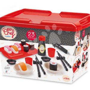 Potraviny do kuchyňky Sushi 100% Chef Écoiffier 23 doplňků v dóze od 18 měsíců