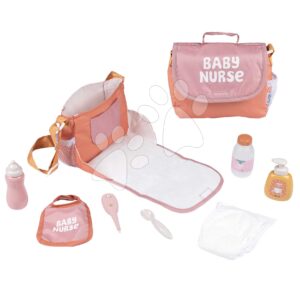 Přebalovací taška s plenkou Changing Bag Soft Baby Nurse Smoby s láhví a 8 doplňky pro panenku 42 cm