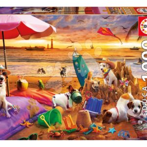 Puzzle Dogs Playing on the Beach Educa 1000 dílků a Fix lepidlo