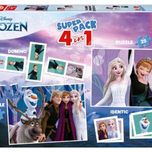 Superpack 4v1 Frozen Educa domino pexeso a puzzle s 25 a 50 dílky