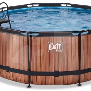 Bazén s filtrací Wood pool Exit Toys kruhový ocelová konstrukce 360*122 cm hnědý od 6 let