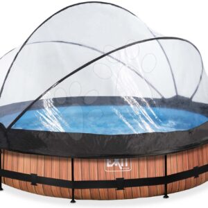Bazén s krytem a filtrací Wood pool Exit Toys kruhový ocelová konstrukce 360*76 cm hnědý od 6 let