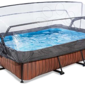 Bazén s krytem a filtrací Wood pool Exit Toys ocelová konstrukce 220*150 cm hnědý od 6 let