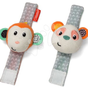 Chrastítka na ruku Opička a Panda Wrist Rattles Infantino na suchý zip od 0 měsíců