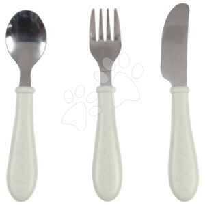Dětský příbor Stainless Steel Cutlery Set Misty Green Beaba z nerezové oceli lžička vidlička a nůž zelený od 8 měsíců