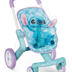 Dětský sportovní kočárek s plyšovou hračkou Stitch PushChair & Plush Smoby s textilním potahem a otočnými kolečky od 18 měsíců