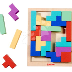 Dřevěná hra Tetris Games Shape Eichhorn 20 barevných kostek s podložkou