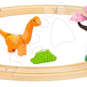 Dřevěná vláčkodráha Dinosaurus Circle Set BRIO vláček s vagónem a figurka dinosaura s magnetem 12 dílů