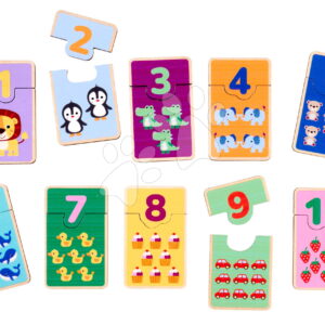 Dřevěné puzzle s čísly Games Numbers Account Eichhorn 20 dílků s obrázky zvířátek a objektů od 24 měsíců