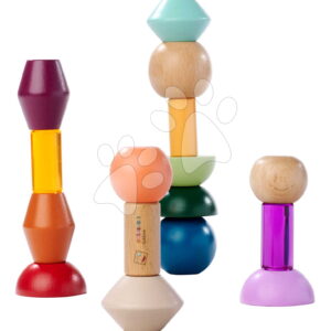 Dřevěné stohovatelné kostky Montessori Staple Beads Eichhorn 16 barevných dílků