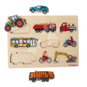 Dřevěné vkládací puzzle Vozidla Vehicles Eichhorn 9 dílků se základnou od 12 měsíců