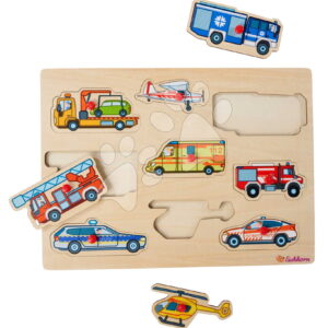 Dřevěné vkládací puzzle Záchranná vozidla Emergency Vehicles Eichhorn 9 dílků se základnou od 12 měsíců