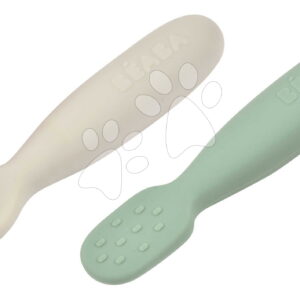 Ergonomické tréninkové lžičky Silicone Pre-Spoons Sage Green Velvet Grey Beaba ze silikonu k samostatnému jídlu 2 kusy od 4 měsíců