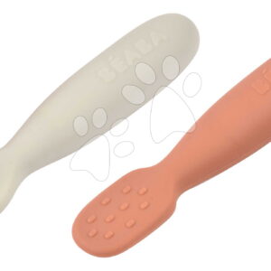 Ergonomické tréninkové lžičky Silicone Pre-Spoons Terracotta Velvet Grey Beaba ze silikonu k samostatnému jídlu 2 kusy od 4 měsíců