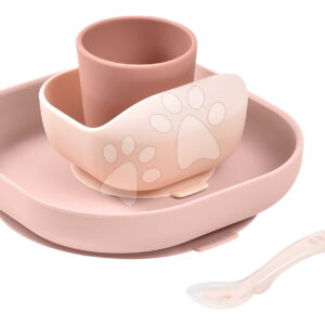 Jídelní souprava Silicone Meal Set Cotton Candy Beaba ze silikonu 4dílná růžová od 4 měsíců