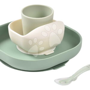 Jídelní souprava Silicone Meal Set Sage Green Misty Green Beaba ze silikonu 4dílná zeleno-béžová od 4 měsíců