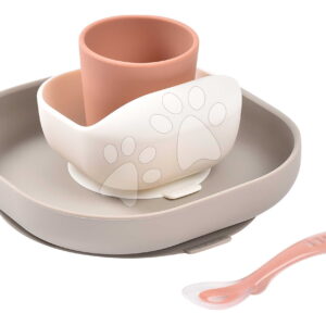 Jídelní souprava Silicone Meal Set Terracotta Gazelle Beaba ze silikonu 4dílná hnědo-oranžová od 4 měsíců